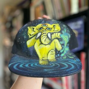 Hand painted black light elephant hat
